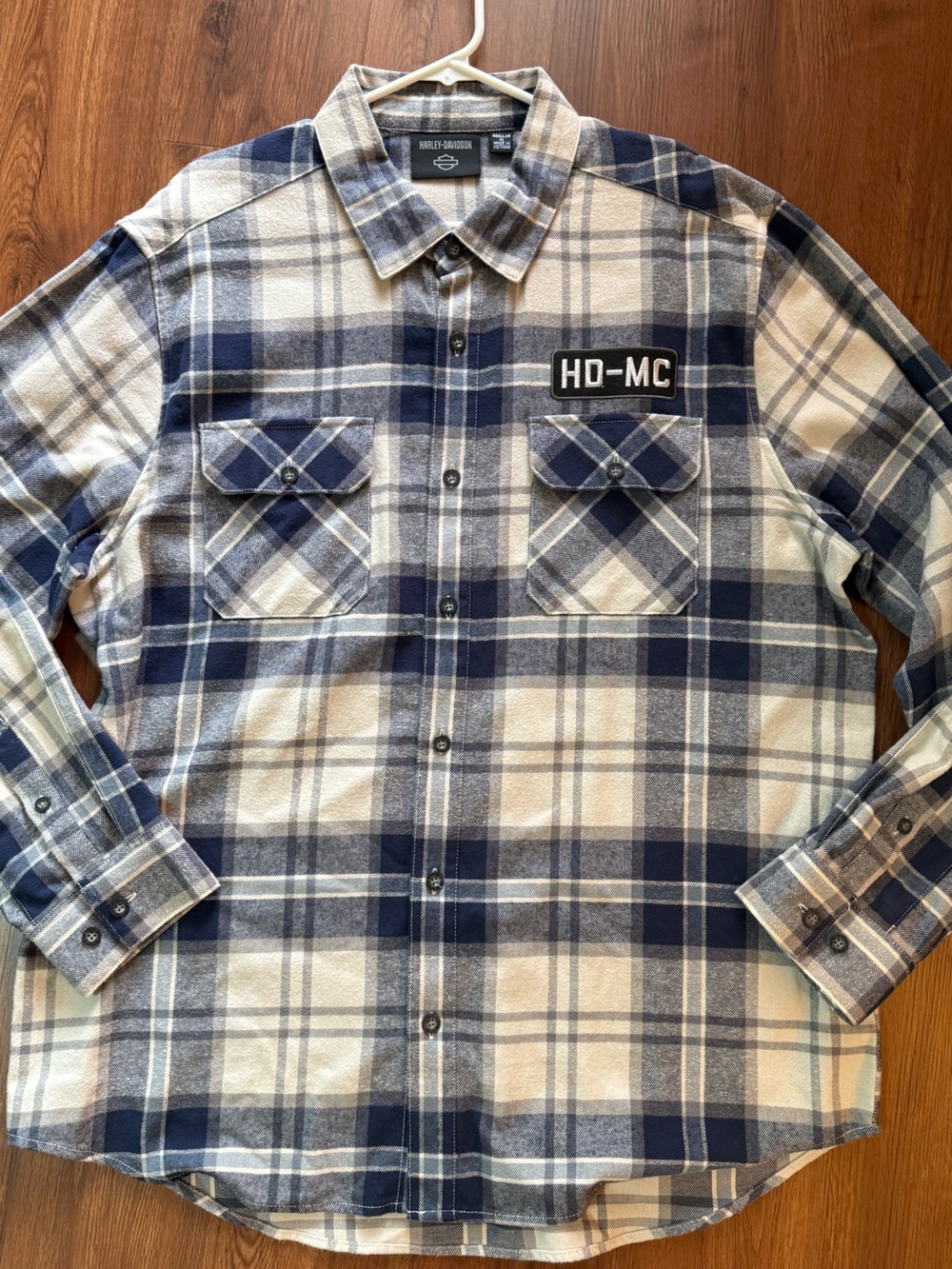 Harley-Davidson Navy and White Plaid Button-Down Shirt